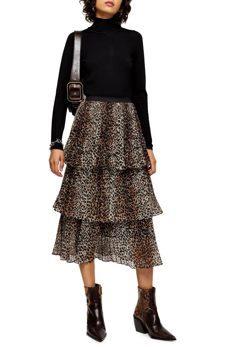 Animal Print Tiered Chiffon Midi Skirt | Nordstrom