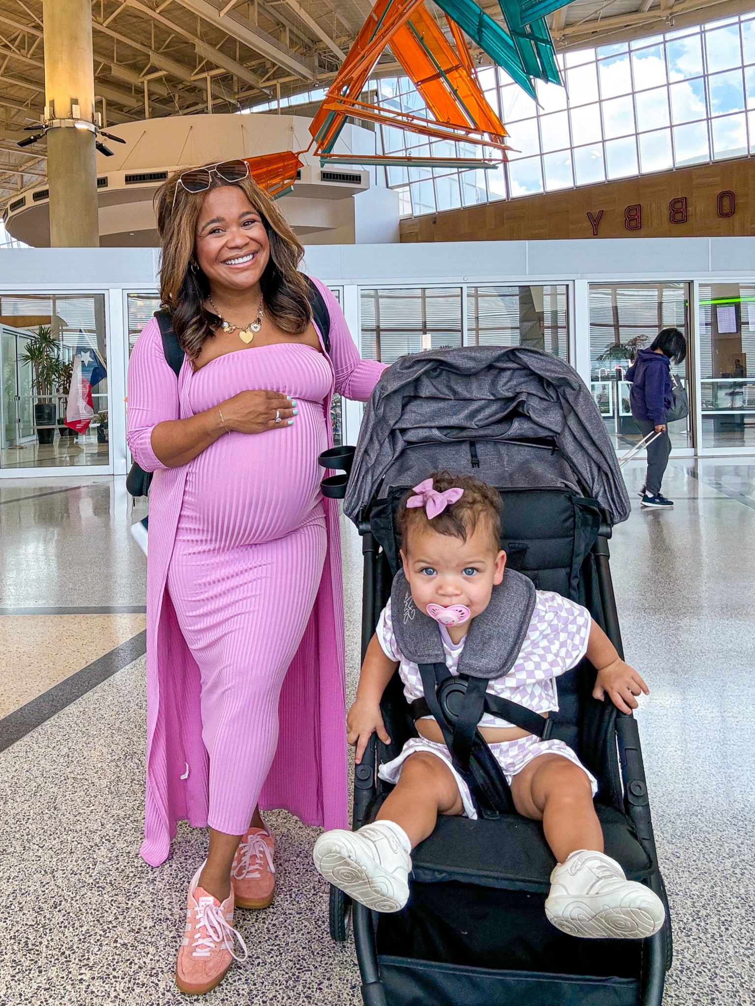 TRAVEL OUTFIT: this dress is a maternity set and runs true to size! Wearing a medium. Rizzo’s set runs small, size up. Also saving our travel stroller!

#LTKTravel #LTKKids #LTKBump