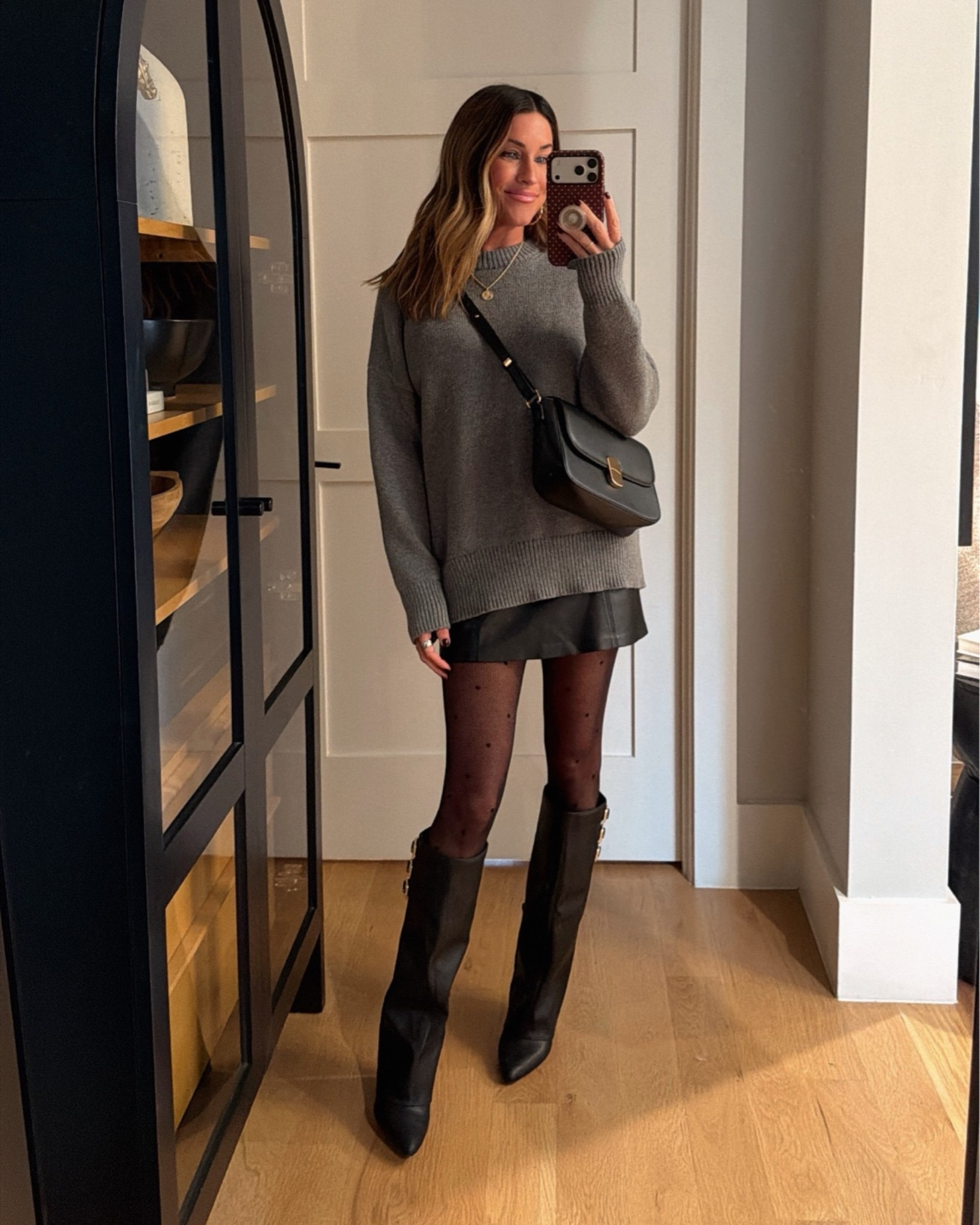 Such a great outfit to recreate for fall!
Date night. Concert, etc. 
(Small in sweater, xs in skort).