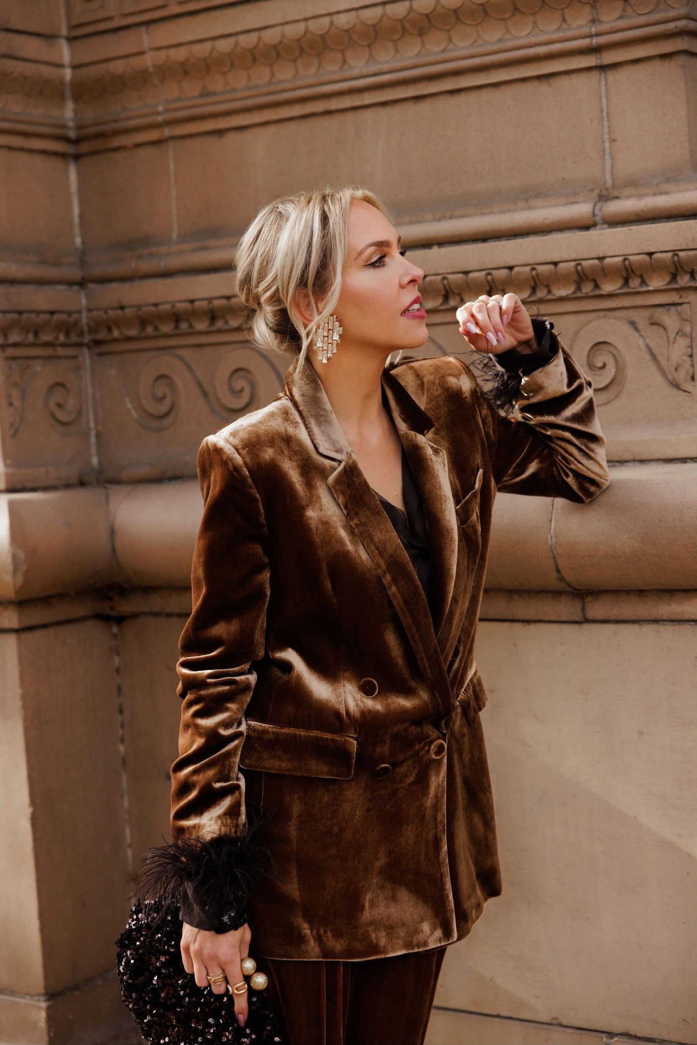 Stunning chocolate velvet suit - on sale now! 

#LTKootd #LTKOver40 #LTKSeasonal