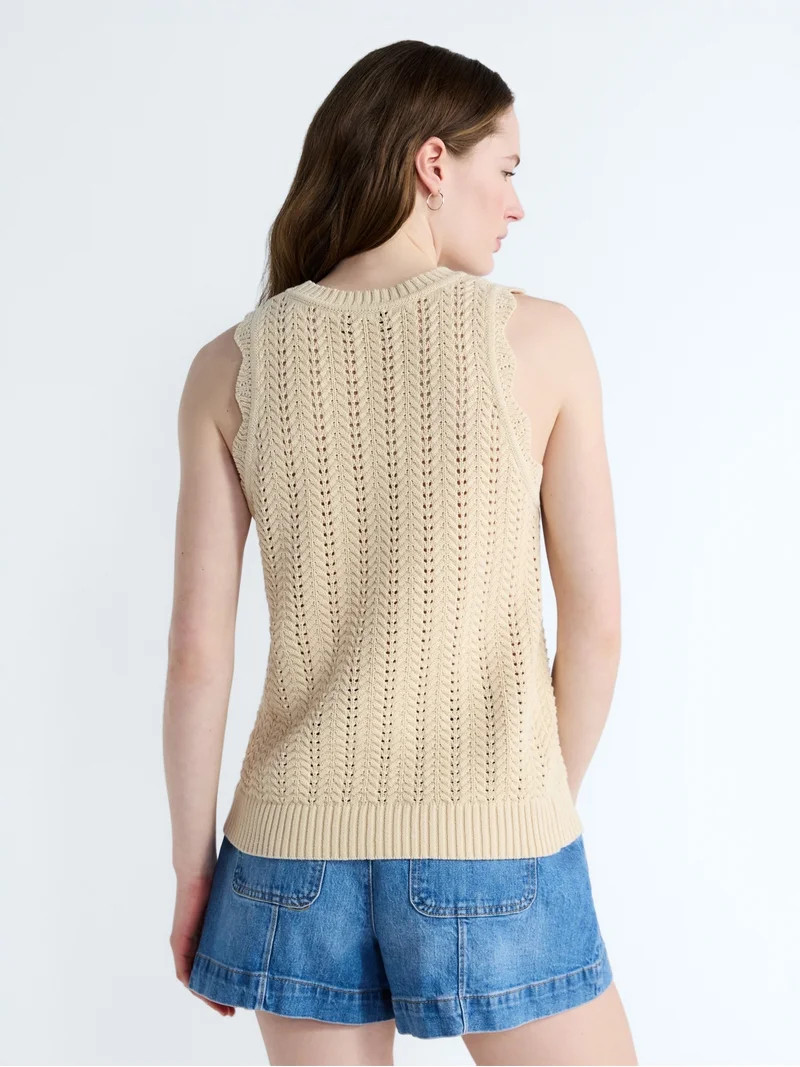 Free Assembly Women's Crochet Cotton Racerback Tank Top, Lightweight, Sizes XS-XXL | Walmart (US)