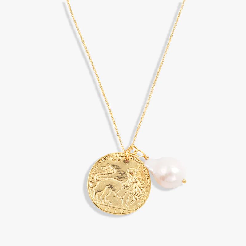 Pearl & Roman Coin Pendant Necklace | Victoria Emerson