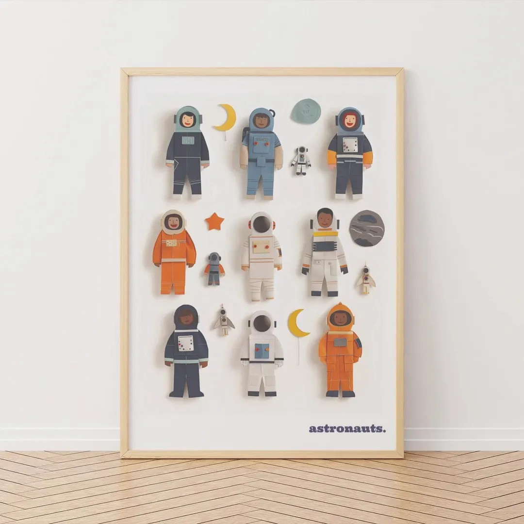 Kids Astronaut Wall Art Print, Colourful Space Nursery Decor, Boys Bedroom Poster, Playroom Space... | Etsy (US)