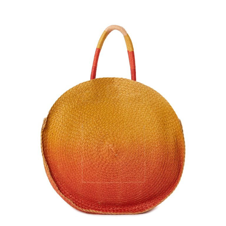 Time and Tru Women’s Circle Straw Tote Bag Orange Mango Ombre | Walmart (US)