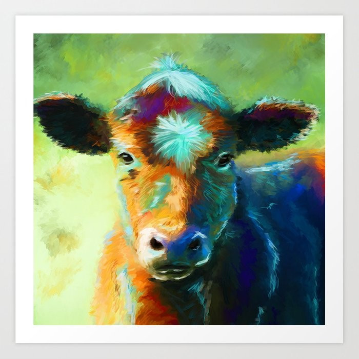 Rainbow Calf Abstract Cow Painting Art Print by Michelle Wrighton - X-Small | Society6