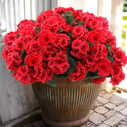Hananona 6 Pcs Artificial Geranium Flowers for Outdoors Geranium Silk Red Flower Outdoor UV Resis... | Amazon (US)
