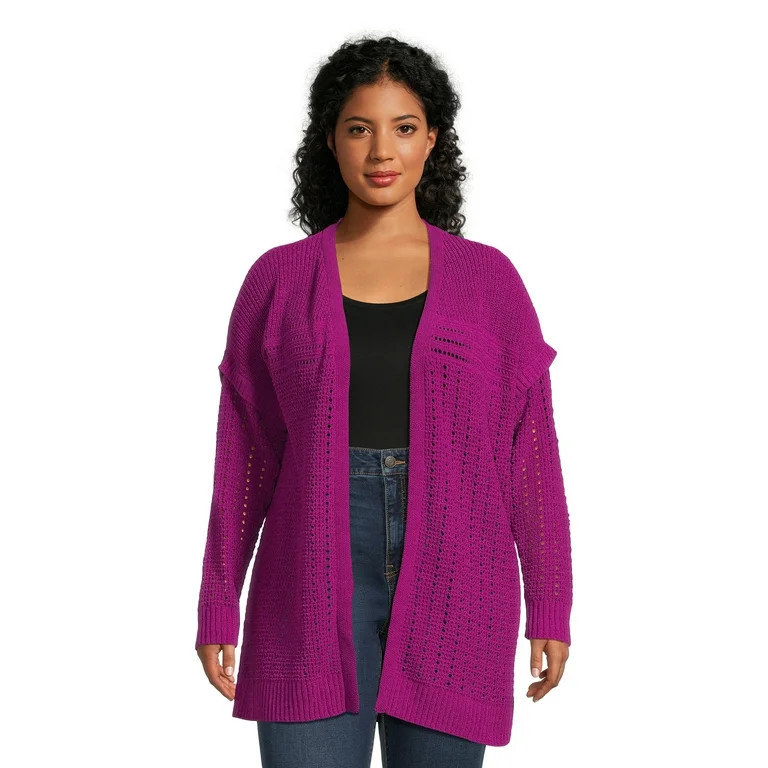 Terra & Sky Women's Plus Open Front Chenille Cardigan Sweater, Midweight | Walmart (US)