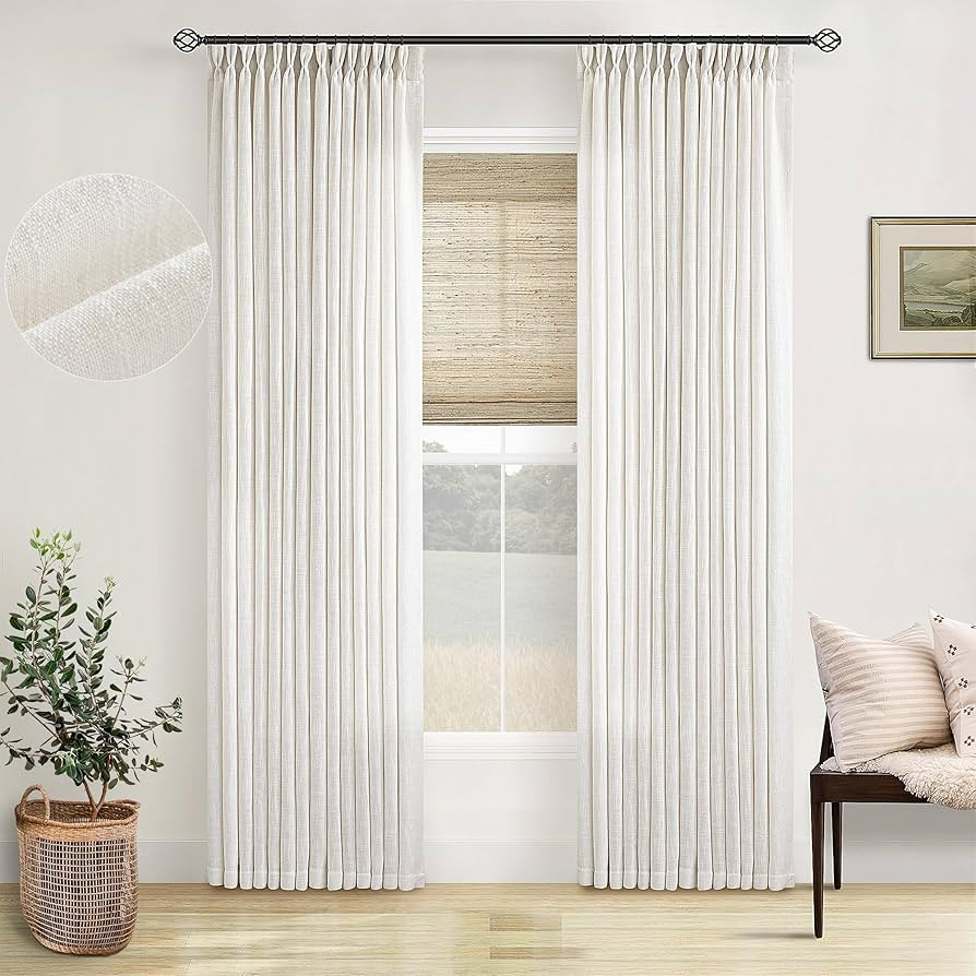 Pinch Pleated Linen Curtains 96 Inches Long for Living Room 2 Panel Set Cream Ivory Light Filteri... | Amazon (US)