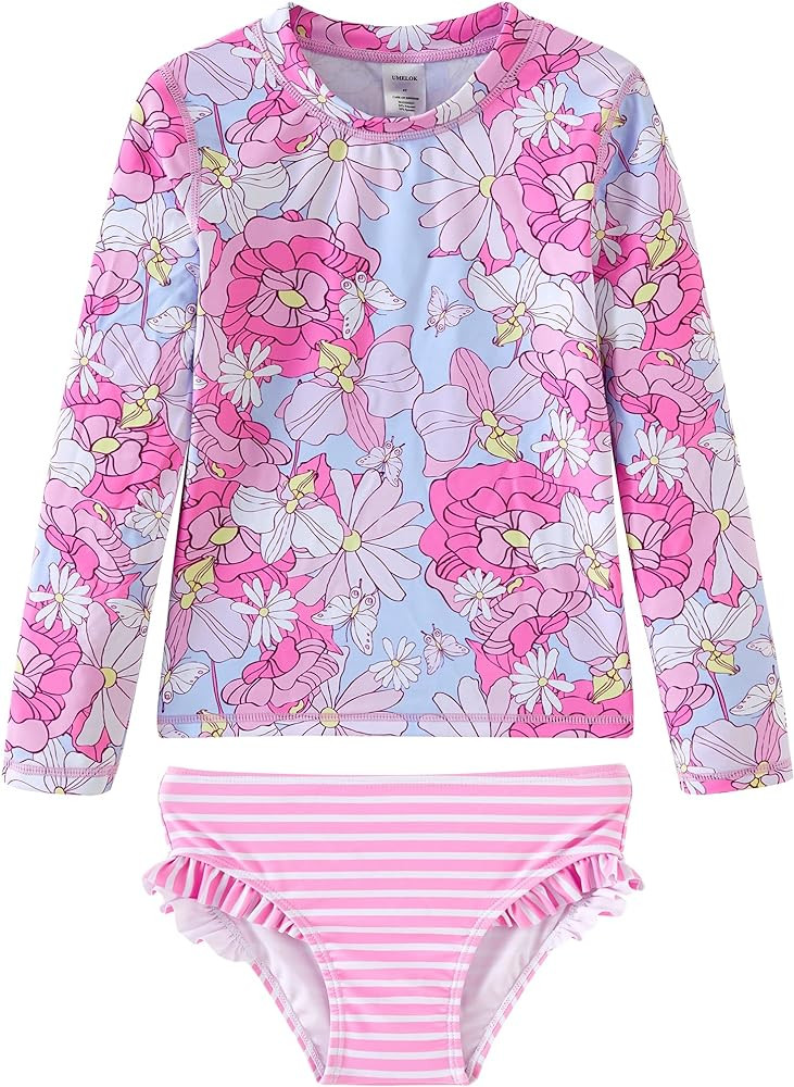 UMELOK Toddler and Little Girls Rash Guard Sets with Bikini Bottoms Swimwear | Amazon (US)