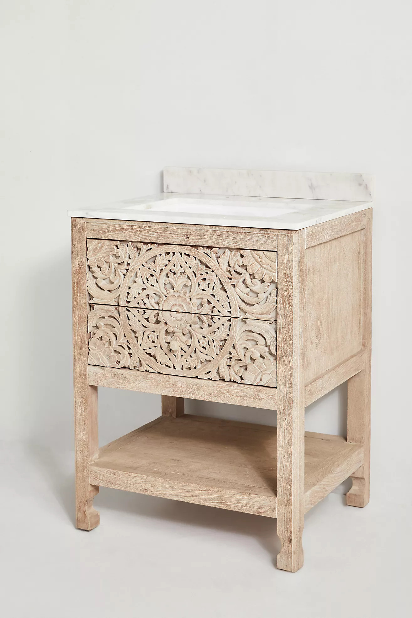 Handcarved Lombok Powder Bathroom Vanity | Anthropologie (US)
