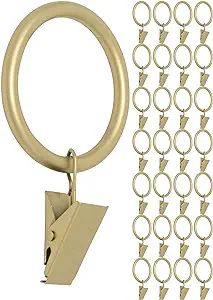 Amazon.com: Meriville Drapery Curtain Rings with Clip - 1.5-Inch Inner Diameter, Fits Up to 1 1/4... | Amazon (US)