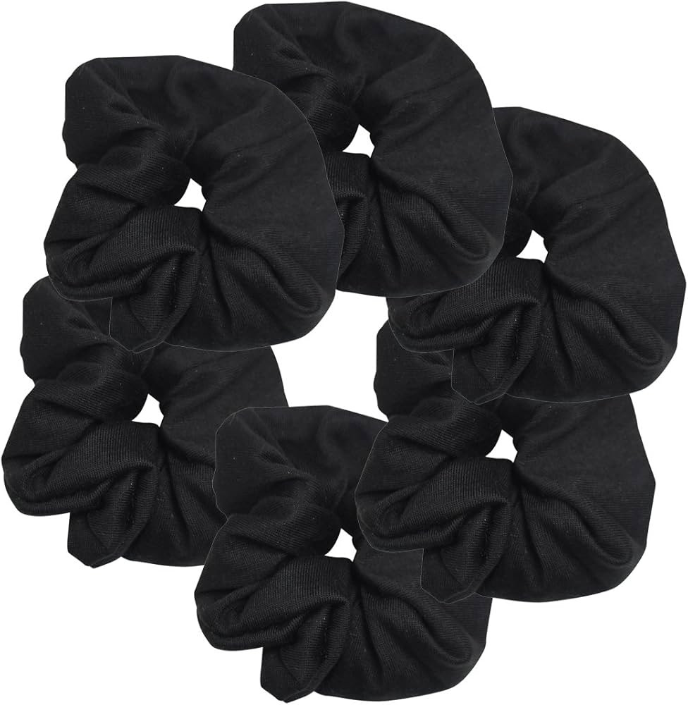 6 Pack Large Solid Scrunchies Hair Elastics-Black | Amazon (US)