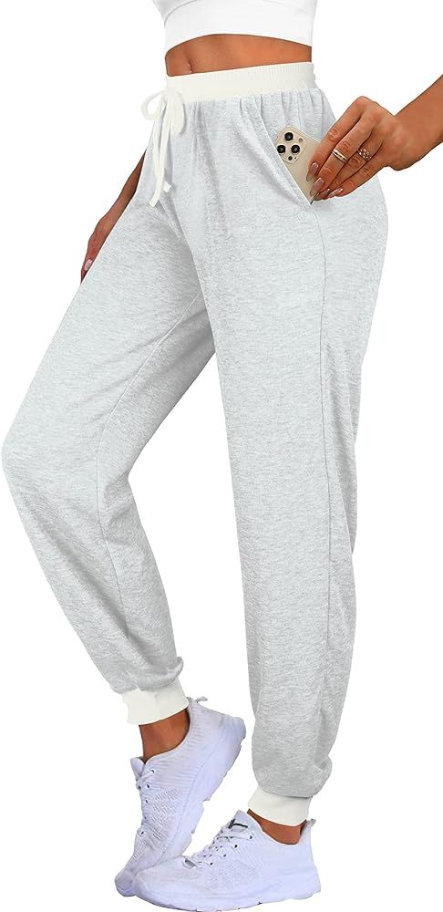Aloodor Lightweight Sweatpants for Women Color Block Joggers with Pockets and Drawstring | Amazon (US)
