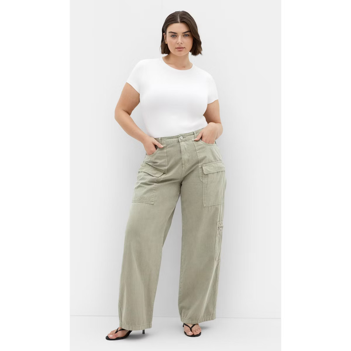Women's Plus Size Mila Wide Leg Cargo Pant - khaki | CITY CHIC | Target