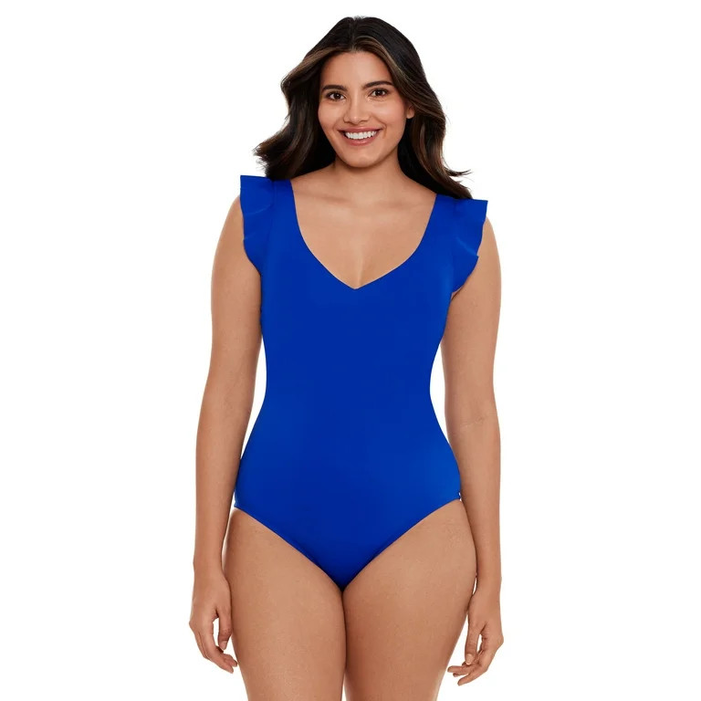 Time and Tru Women's and Women’s Plus Size Ruffle Strap One Piece Swimsuit | Walmart (US)