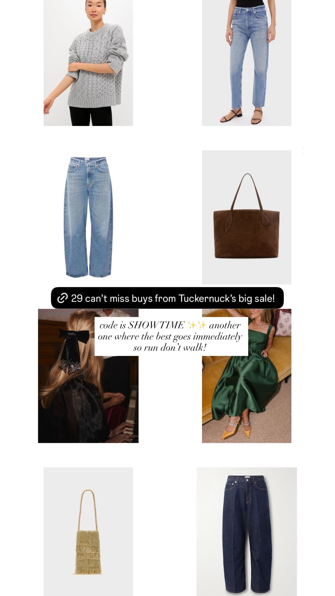 code is SHOWTIME ✨✨ another one where the best goes immediately so run don’t walk!

Tuckernuck has so many beautiful dresses perfect for holiday parties, great active wear, beautiful accessories, cozy sweaters, amazing denim and the best outerwear. Everything is so well curated. 

25% off and going fast! 

#LTKGiftGuide #LTKCyberWeek #LTKSaleAlert