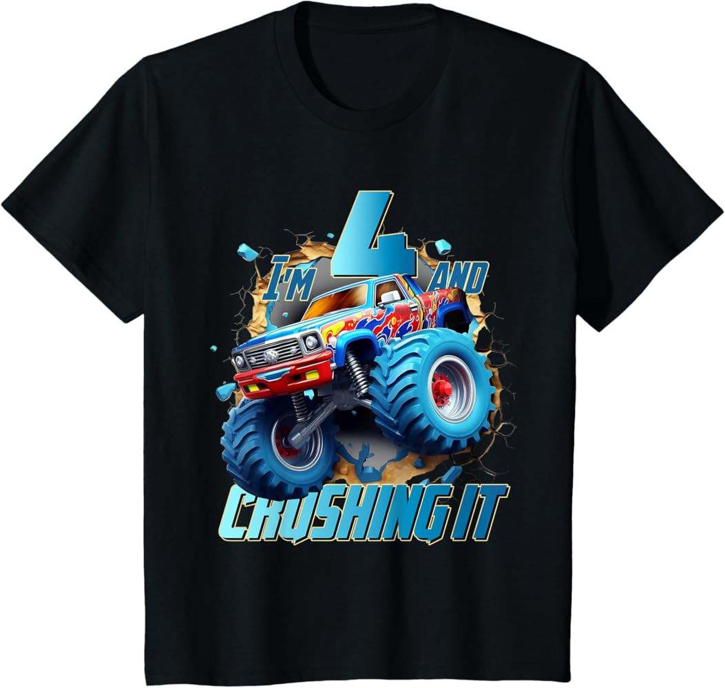 I'm Crushing it Monster Truck 4 Year Old Boys 4th Birthday T-Shirt | Amazon (US)