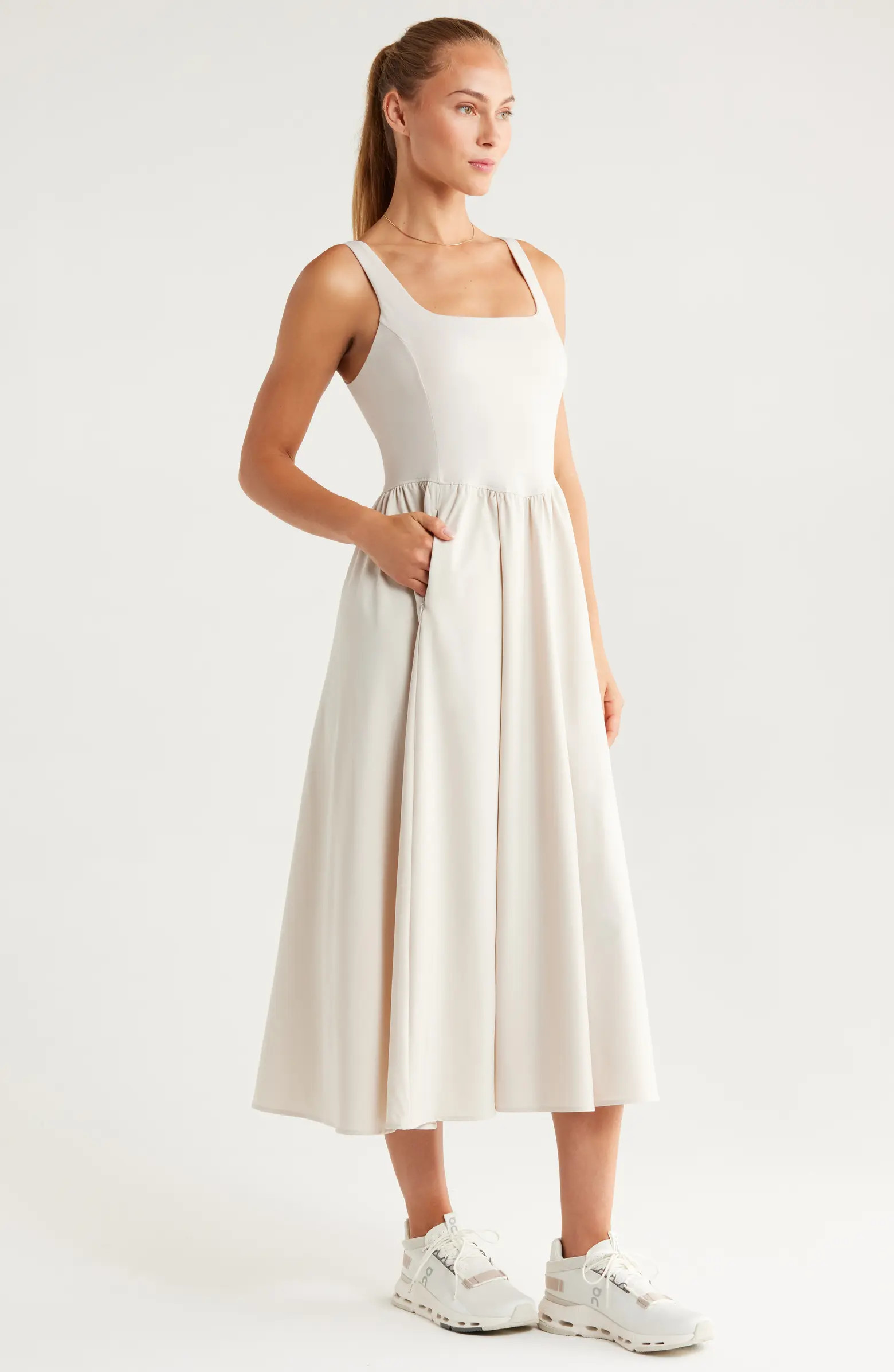 Zella Effortless Square Neck Midi Dress | Nordstrom | Nordstrom