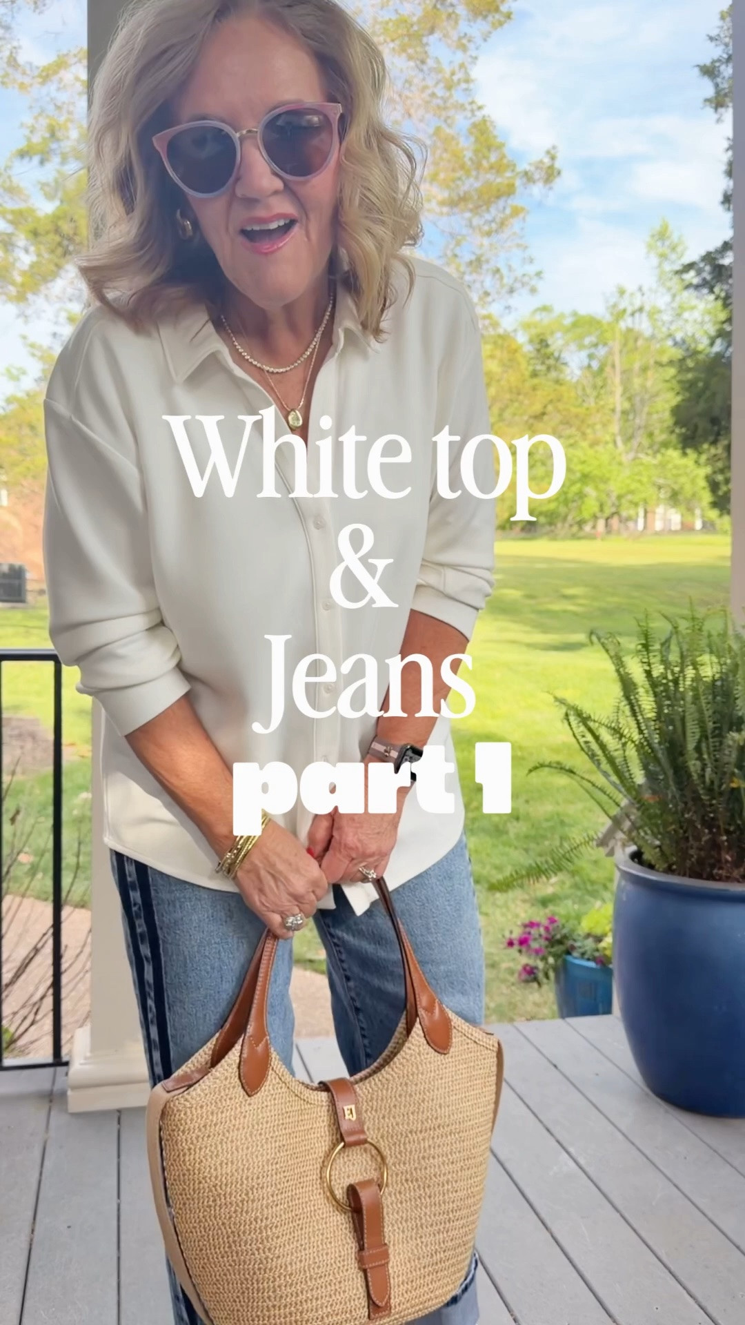 Each day this week I’ll highly a favorite white top and jeans. You can never go wrong with this look! 
Spanx air essential button down size medium 
Jeans I sized down to a small (these are regular denim not the sweatpant jeans 
Sneakers are true to size 
Bag 10% off with code NANETTE
Bangles 20% off with code NANETTE20

White top white tshirt jeans track stripe jeans

#LTKootd #LTKOver40 #LTKPetite