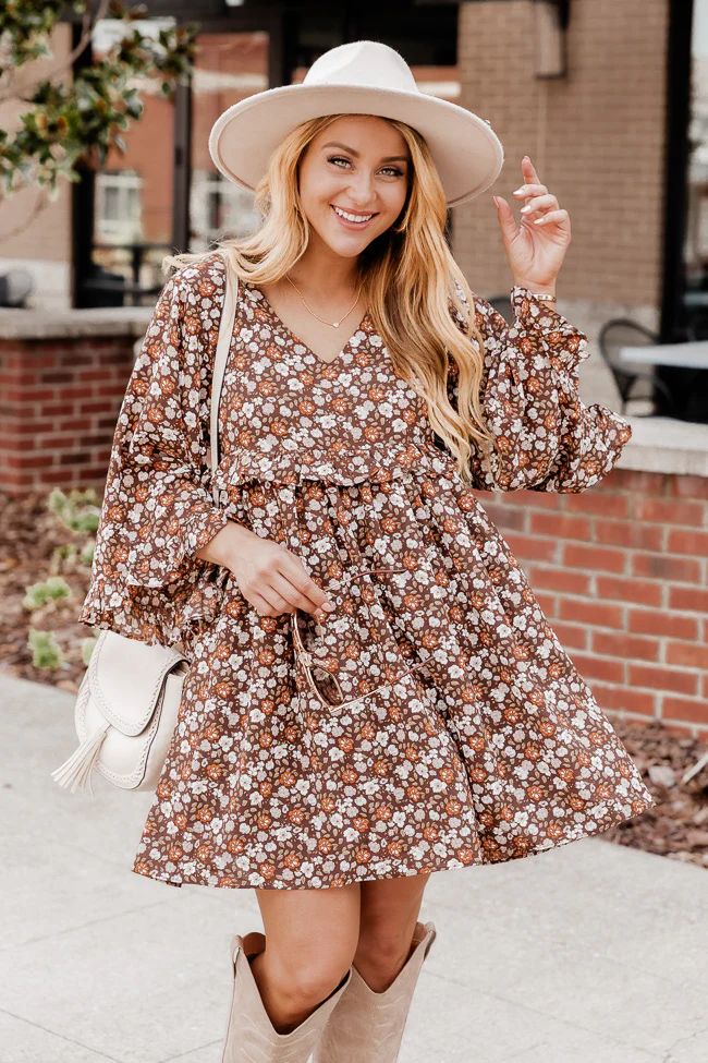 What A Time Brown Floral and Paisley Printed Mini Dress | Pink Lily