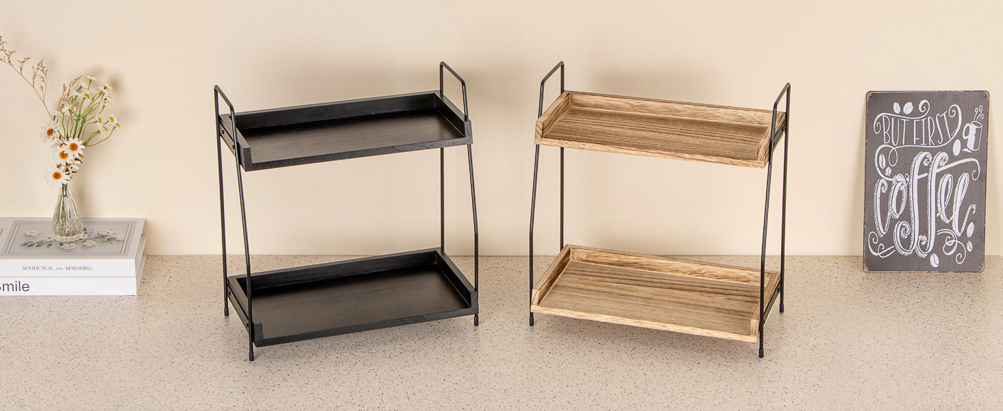 Countertop Coffee Station Organizer, 2 Tier Wooden Shelf for Coffee Bar Accessories, Condiment St... | Amazon (US)