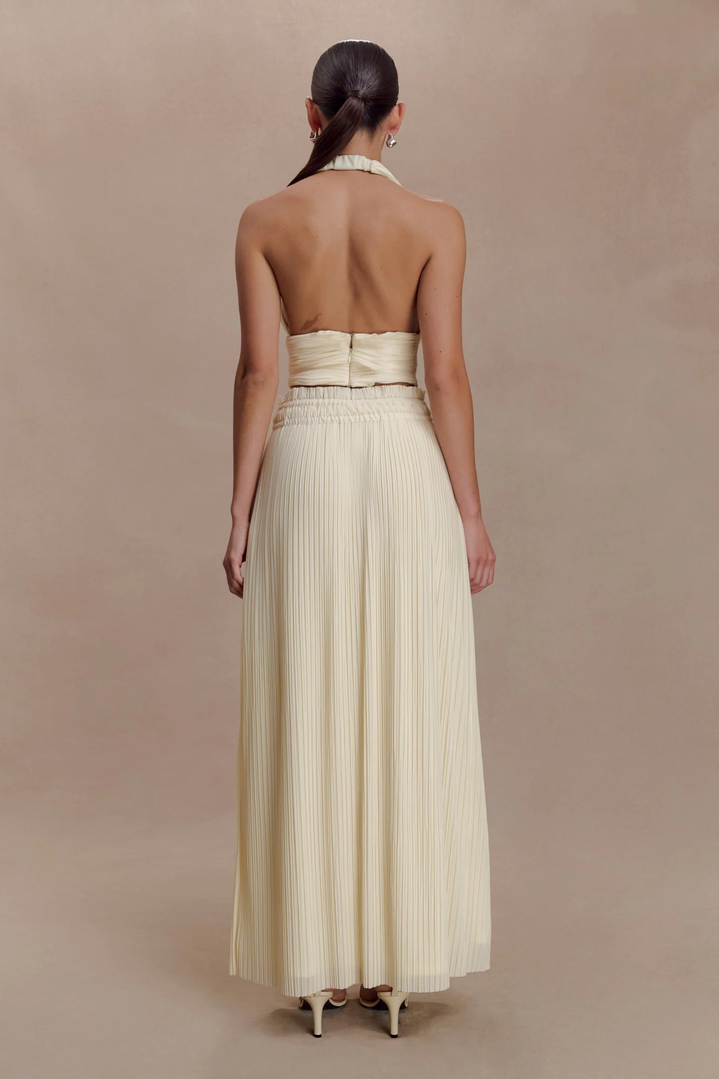 Gathered Plisse Maxi Skirt - Lemon | MESHKI US