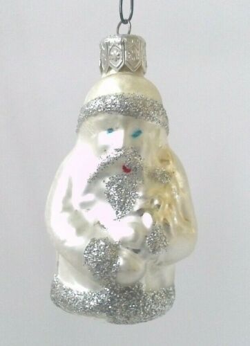 Vintage Poland Blown Glass White Silver Santa Christmas Ornament Mica Blue Eyes  | eBay | eBay US