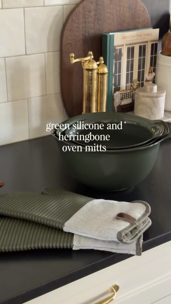 Here are few new finds and some all time favorites in our kitchen - such easy and affordable upgrades to elevate your space! I’m especially excited about the new version of my viral drying mat that resembles soap stone - it’s larger and folds up for storage 👏🏻 and don’t get me started on the prettiest green mixing bowls and oven mitts - they match my pantry cabinets and are perfect for fall!