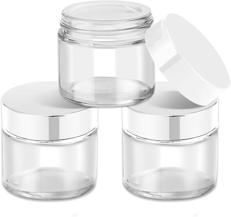 2 oz Glass Jars with Lids, Bumobum 3 pack Clear Small Jar with White Lids, Blank Labels & Inner L... | Amazon (US)