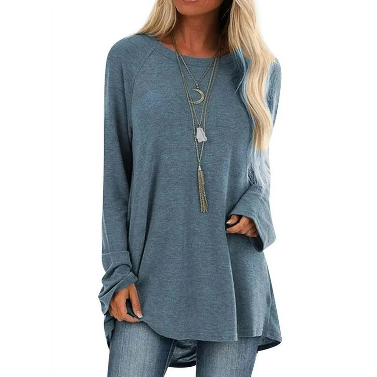 Nlife Women Crew Neck Long Sleeve Solid Color Loose Tunic Top - Walmart.com | Walmart (US)
