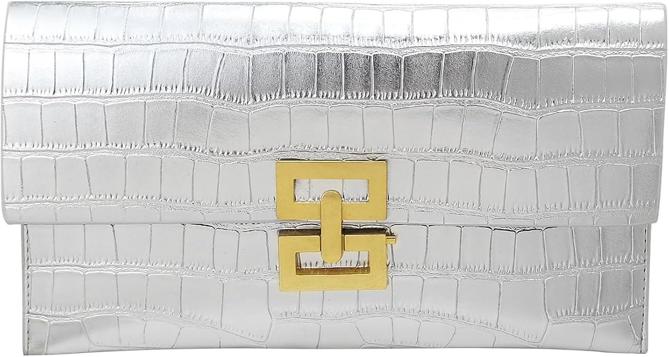 Women's Clutch Purse Metallic Croc, Embossed Evening Bag Envelope Handbag for Wedding & Party | Amazon (US)
