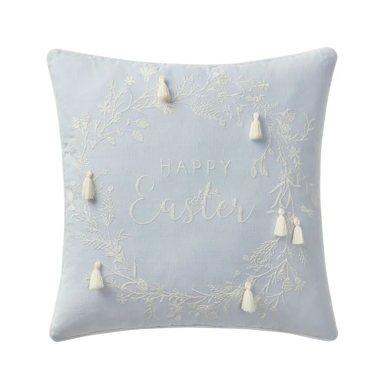 My Texas House Kimberly 18" x 18" Blue Happy Easter Reversible Cotton Decorative Pillow | Walmart (US)