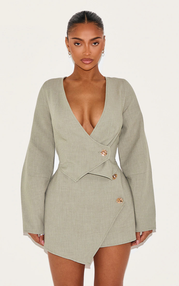 Shape Sage Woven Asymmetrical Hammered Blazer | Shape | PrettyLittleThing US