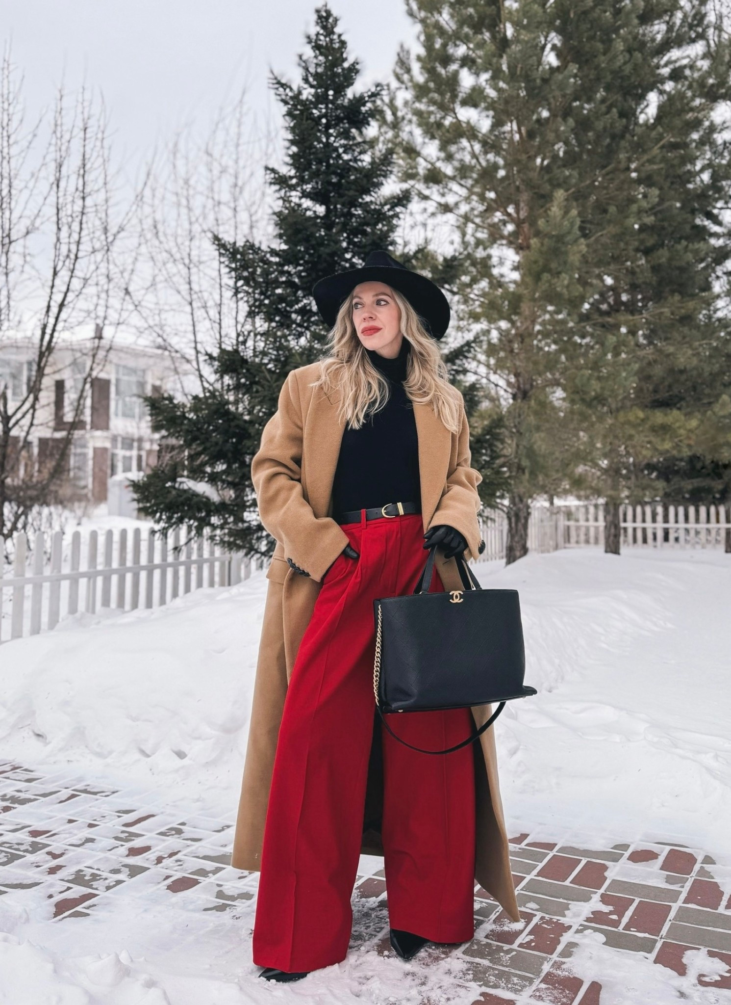 Valentine outfit, camel coat, red wide leg pants, winter workwear, black wool hat, red trousers outfit idea

#LTKWorkwear #LTKValentine #LTKOver40