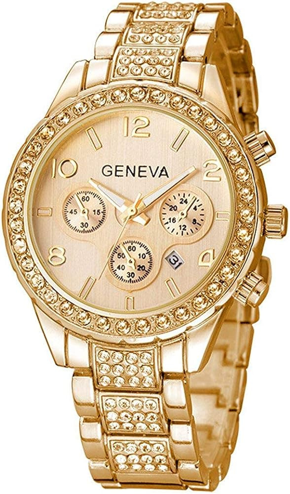 FANMIS Luxury Unisex Pave Floating Crystal Diamonds Calendar Analog Quartz Watch Luminous Pointer... | Amazon (US)