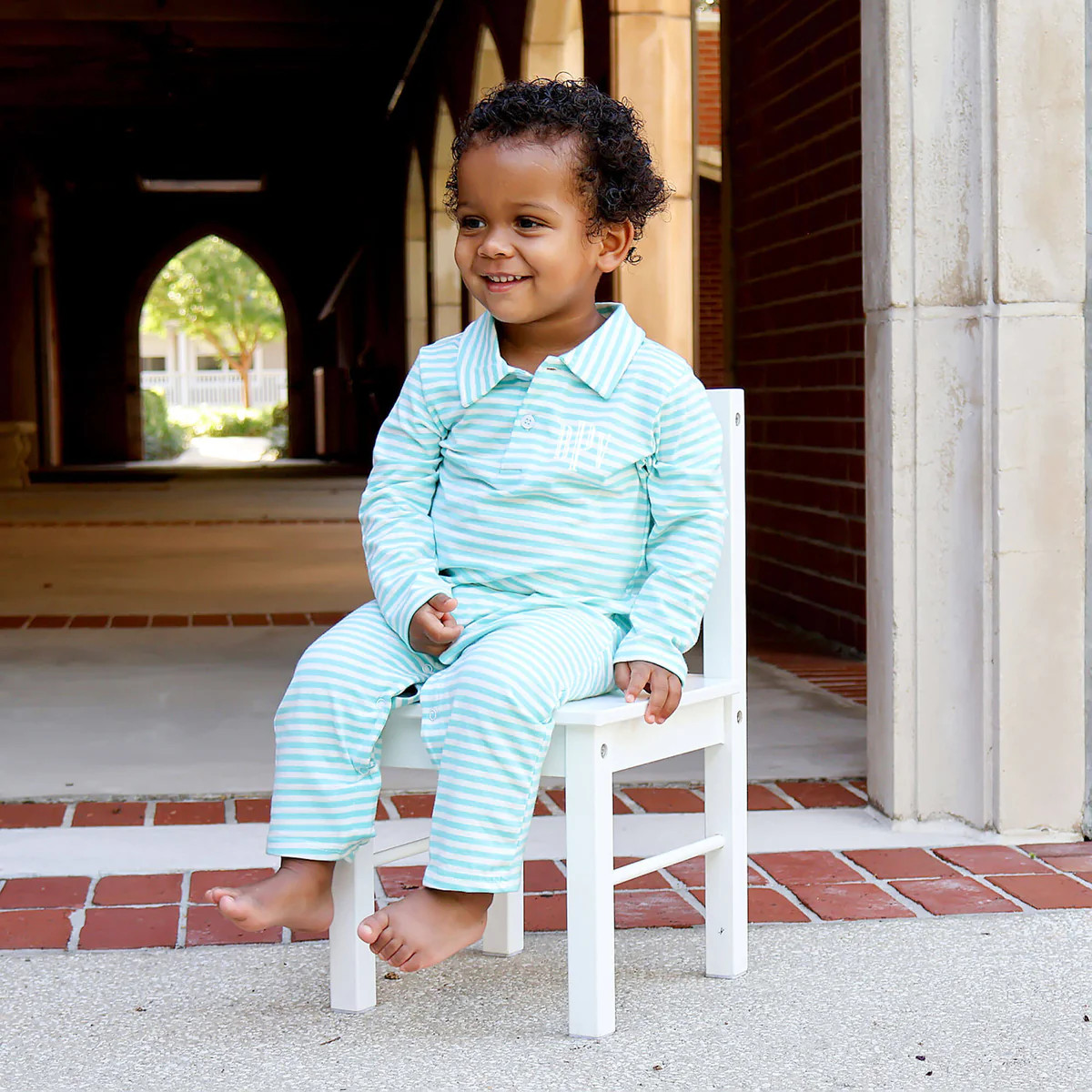 Turquoise Stripe Polo Romper | Classic Whimsy