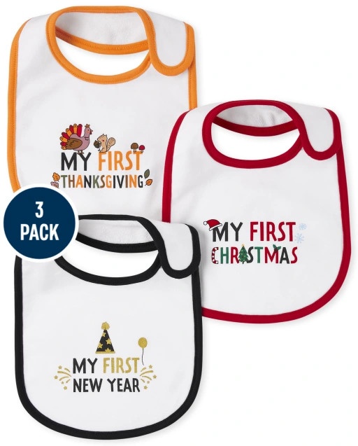 Unisex Baby Holiday Bib 3-Piece Set | The Children's Place  - MULTI CLR | The Children's Place