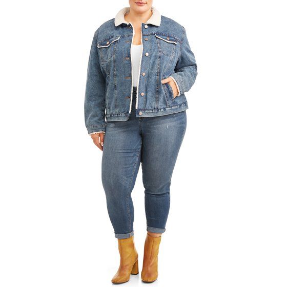 Time and Tru Women's Denim Jacket with Shearling Collar | Walmart (US)