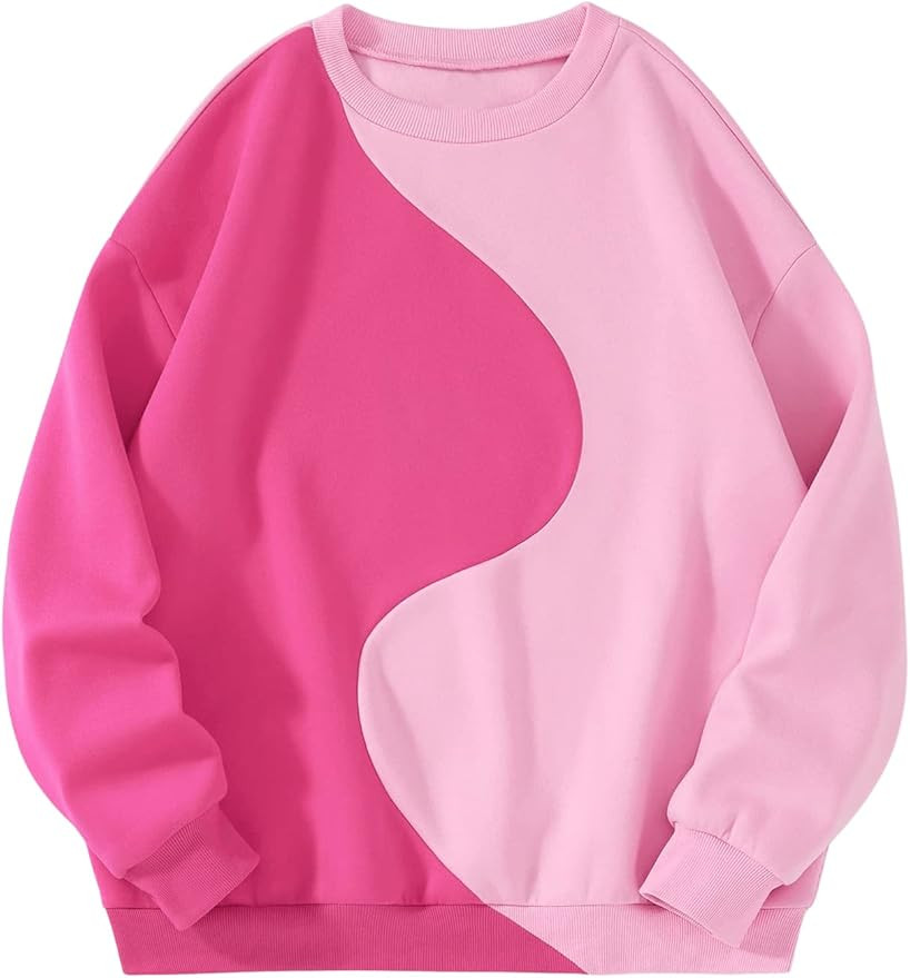 Verdusa Women's Long Sleeve Top Round Neck Drop Shoulder Pullover Sweatshirt | Amazon (US)