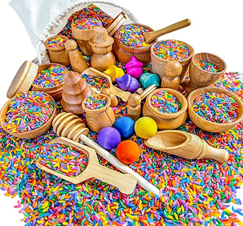 Sensory-N-Stuff - Wooden Tool Set for Sensory Bin (30 Piece), Child-Sized Montessori Sensory Toys for Developing Fine Motor Skills, Smooth Wooden Toys, Bin Scoops and Tools | Amazon (US)
