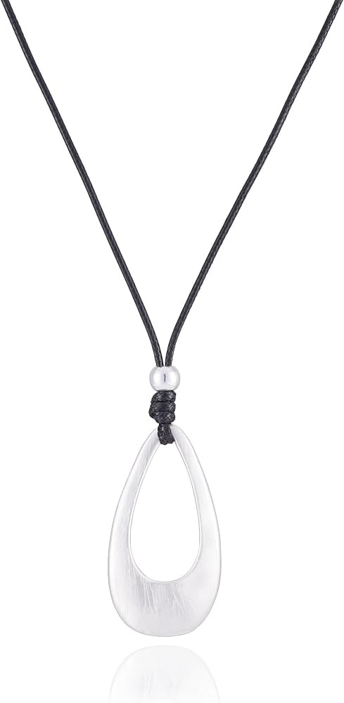 Brushed Gold Plated Classic Teardrop Pendant Long Necklace for Women, Adjustable Length Brown Wax... | Amazon (US)