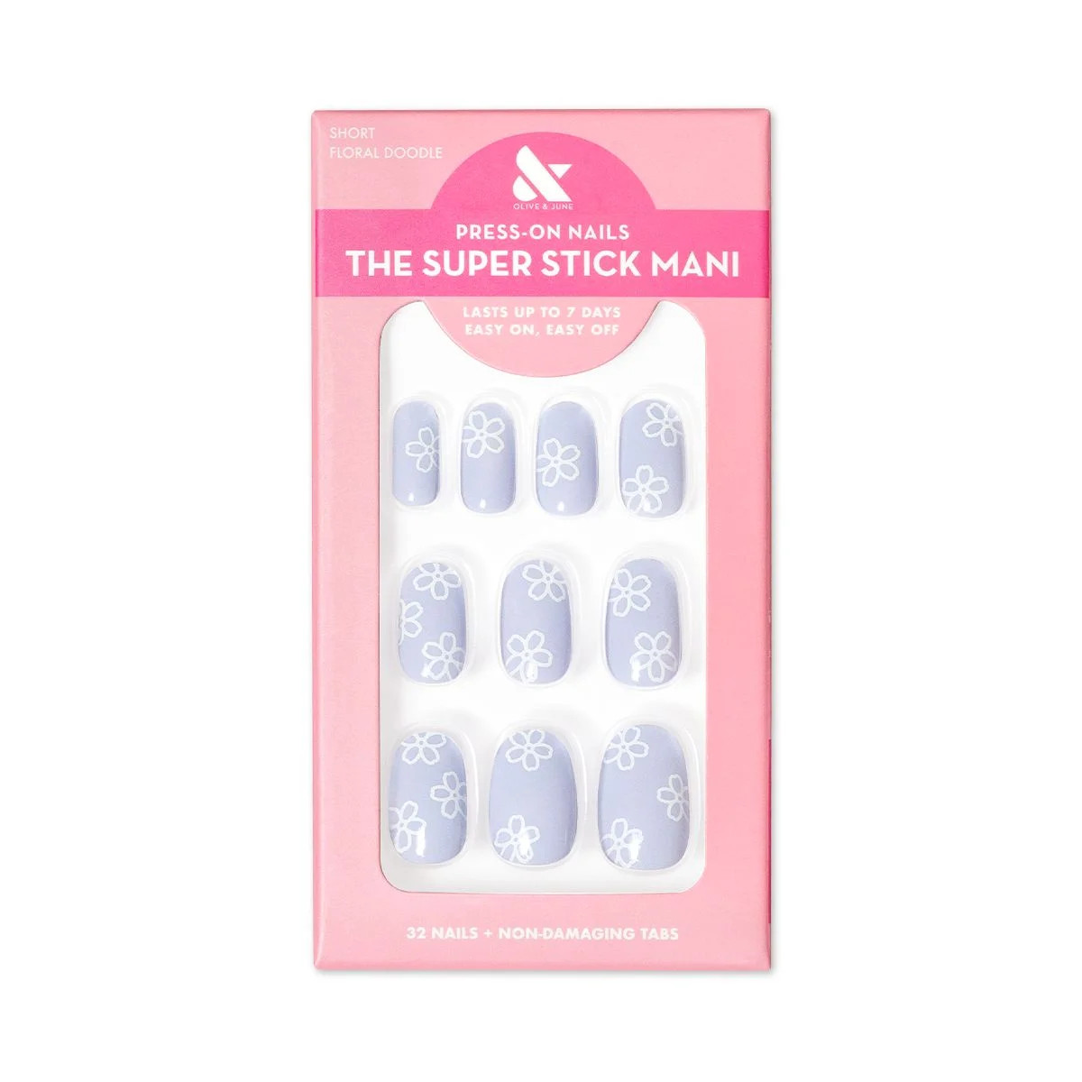 Olive & June Super Stick Mani Round Short Press-On Tabs, Floral Doodle, 32 Pieces | Walmart (US)