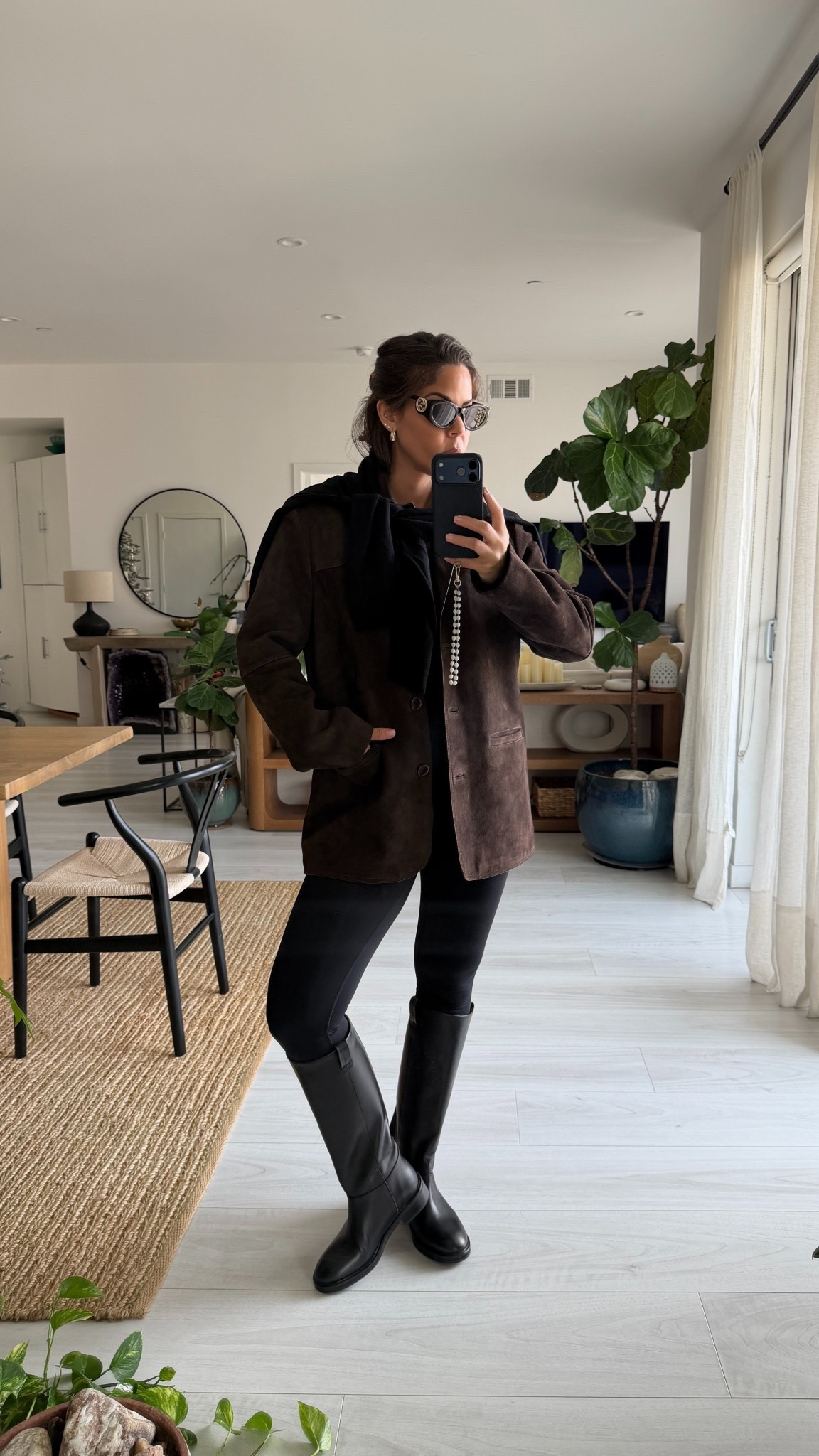 Ootd: Chocolate suede blazer, black jeans, and black knee high leather boots 

 #LTKootd #LTKOver40 #LTKFindsUnder50