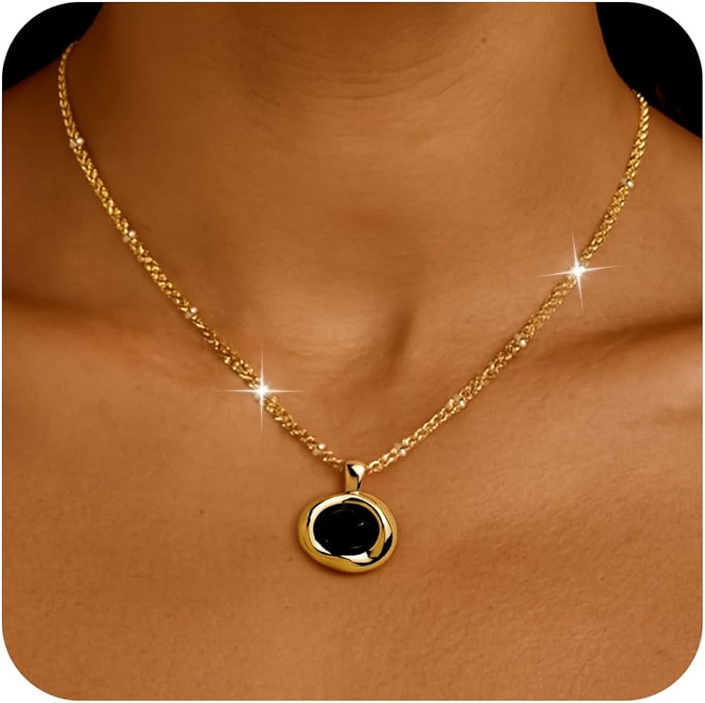 Jean Beau Gold Stone Pendant Necklaces for Women, Chunky Gemstone Dangle Necklace Wedding Prom Fa... | Amazon (US)