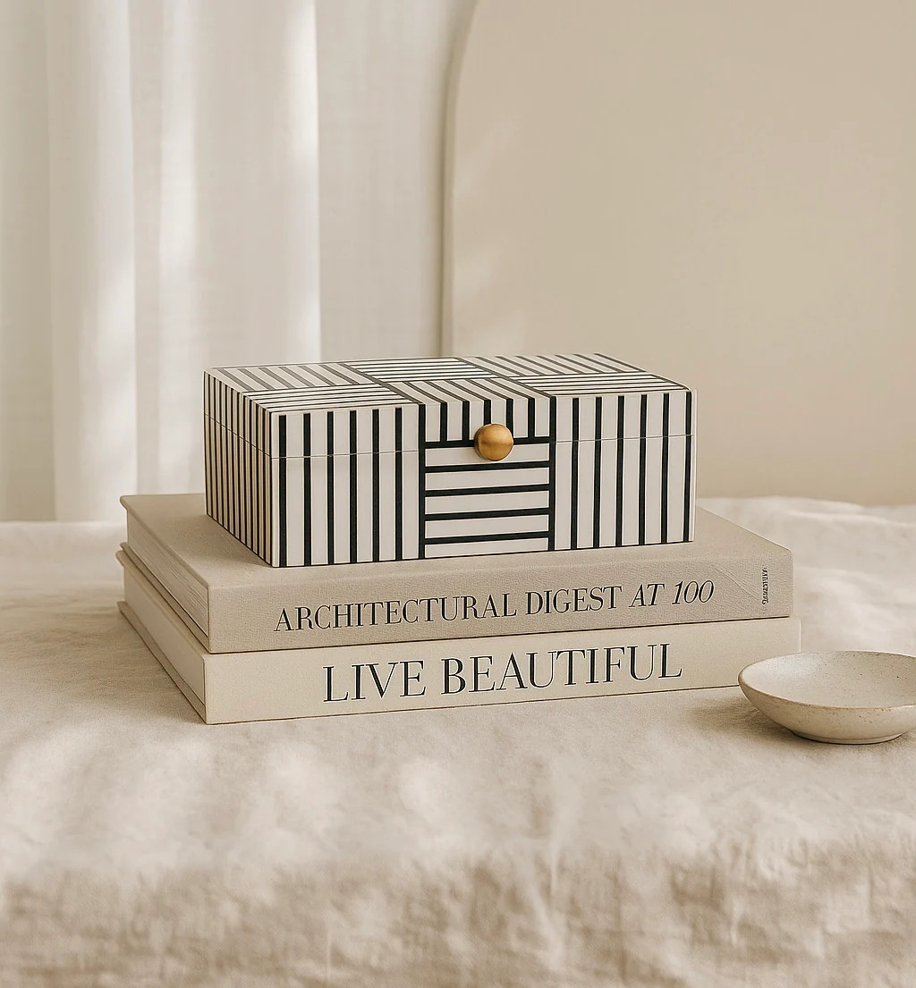 Viona Black + White Decorative Box | Pepper + Vetiver