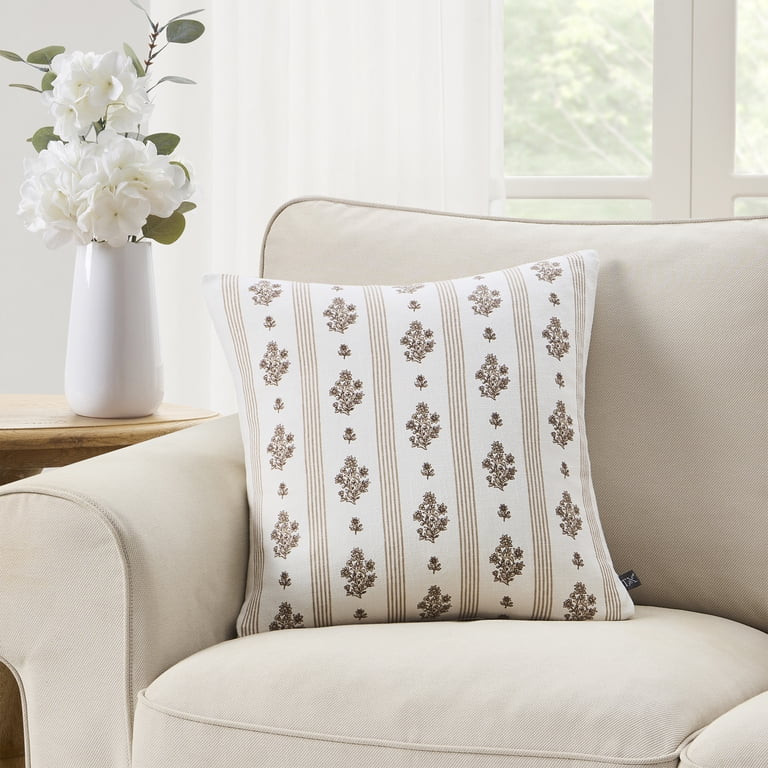 My Texas House 18" x 18" Brown Floral Stripe Decorative Pillow Cover | Walmart (US)