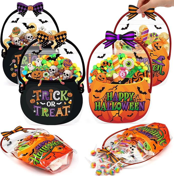 Fuutreo 24 Pcs Halloween Treat Bags with Handles, Horror Candy Plastic | Amazon (US)
