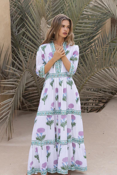 V-Neck Cuffed Maxi- Bloom Lilac | Oliphant Design