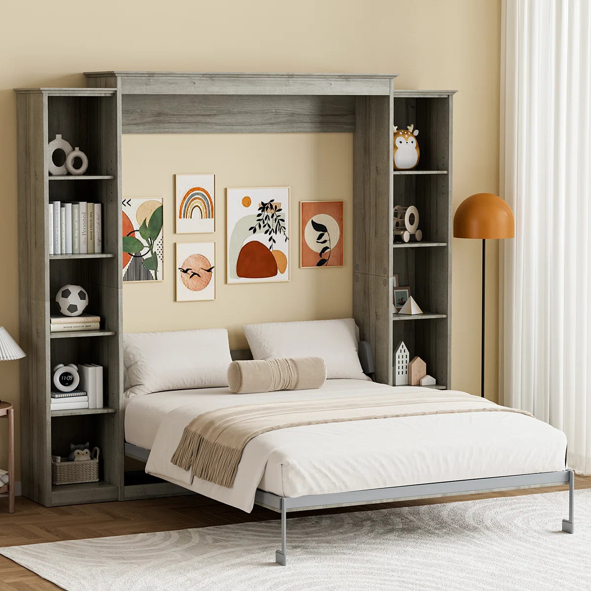 Murphy Bed Space-Saving Wall Bed With Storage Shelves | Wayfair North America