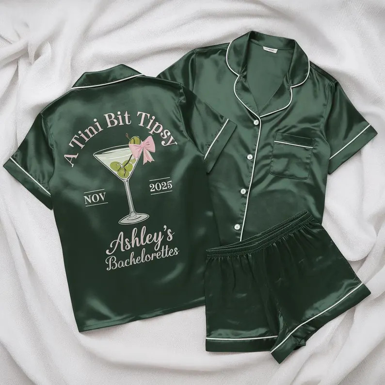 Customized Tini Bit Tipsy Bachelorette Party Satin Pajamas Set, Bridesmaid Pajamas, Martini Bache... | Etsy (US)